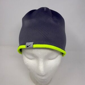 NIKE Reversible Beanie Hat Gray Neon Yellow Athletic Warm Winter Running OSFM